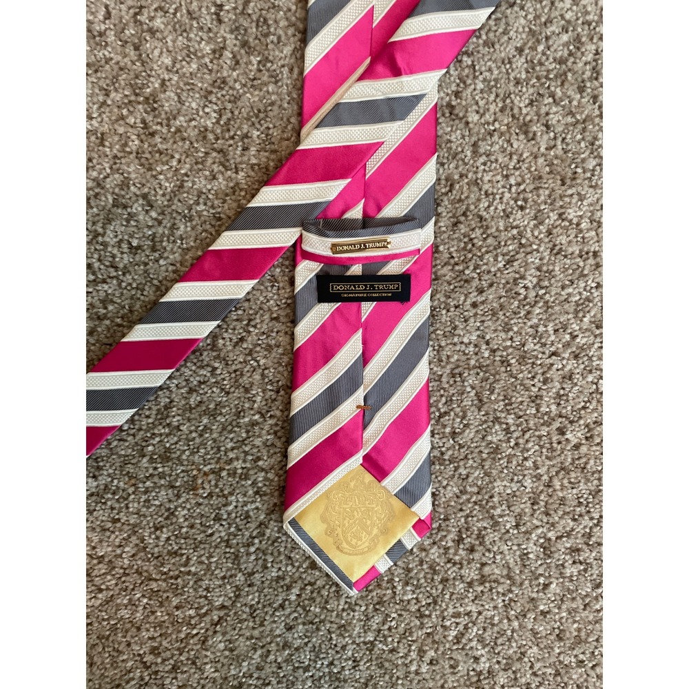 Donald J. Trump Mens Necktie One Size Pink Gray Striped Signature Collection Tie